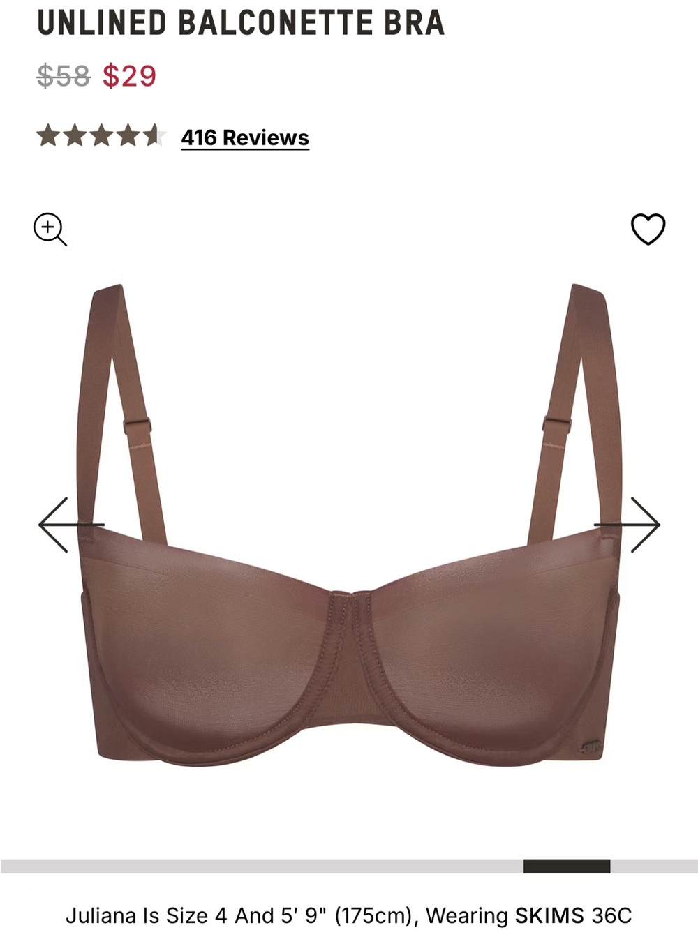 NWT SKIMS No Show Unlined Balconette Bra Jasper 32D - Picture 8 of 8
